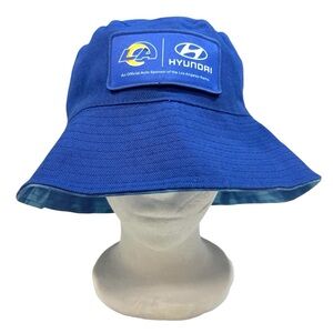 New Los Angeles Rams Hyundai Patch Sponsor Bucket Sun Hat Reversible L/XL Blue
